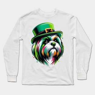 Lhasa Apso Celebrates Saint Patrick's Day Festively Long Sleeve T-Shirt